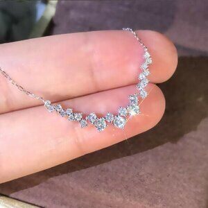 NEW 925 Sterling Silver Diamond Curve Bar Necklace